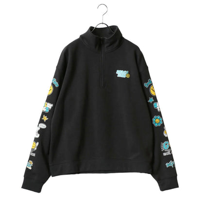 SMILEY FACE スマイリーフェイス スウェット トレーナー メンズ 裏起毛 ビッグシルエット ゆったり ハーフジップ シンプル ロゴ入り 長袖 大きいサイズ レディース（0122510147）