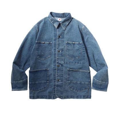 Hanes へインズ カバーオール メンズ レディース ユニセックス 10.5オンス ストレッチ デニムジャケット レギュラーフィット ワークジャケット ウォッシュ加工 デイリーユース（3131120003）