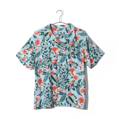 marukawa アロハシャツ メンズ レディース ユニセックス 半袖 かわいい レーヨン ハワインアンシャツ 開襟シャツ 総柄 ヤシの木 フルーツ ハイビスカス 花柄 リゾート ウッドボタン（2152080047）