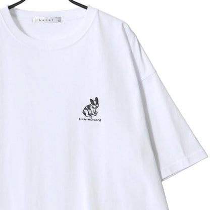 Lazar ラザル Tシャツ メンズ レディース ユニセックス 半袖 ビッグシルエット オーバーサイズ ロゴ ワンポイント 刺繍 アニマル柄 犬柄 猫柄 カットソー トップス（0115030059）