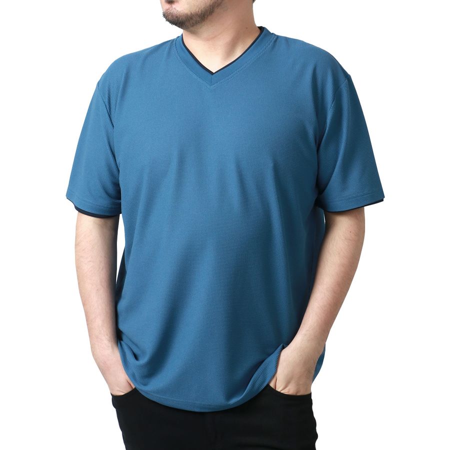 【大きいサイズ】DISCUS ディスカス 大きいサイズ Tシャツ 吸汗速乾 抗菌消臭 Vネック ワッフル 無地 半袖